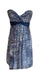 BCBG MAXAZRIA blue gray Strapless Silk Chiffon Dress size 8