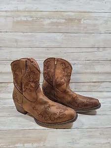 Roper Womens Cognac Faux Leather Short Stuff Cowboy Boots Women Size 9.5 - Picture 1 of 6