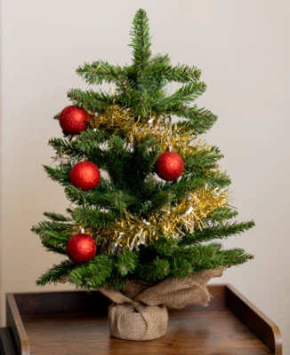 Christmas Artificial Spruce Tree Decoration Mini Jute Bag Stand 60cm Home Decor - Image 1 of 4