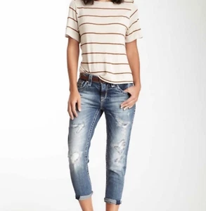 Rock Revival Jeans Mid Rise Lydia Slim Boyfriend Cropped Stretch Destroy 26 x 25 - Picture 1 of 7