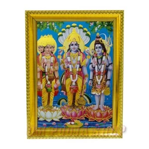 Brahma, Vishnu, Maheshware Timurti Gods High Quality Picture and Wooden Frame - Picture 1 of 2