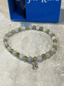 Sterling Silver Jay King Quartz Peridot Beaded Stretch Flower Charm Bracelet - Picture 1 of 3