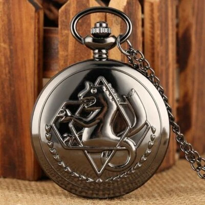 Black/Silver/Bronze Fullmetal Alchemist Quartz Pocket Watch Necklace Chain Gift - Image 1 of 4