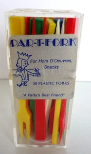Vintage Set 30 PAR-T-FORK Hors D' Oeuvre Cocktail Picks Forks Multi-Colored - Picture 1 of 6