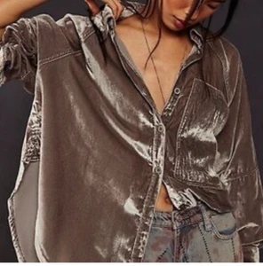 We The Free People XS Night Skies Samt Top Silber Knopfleiste Langarm Kragen - Bild 1 von 9
