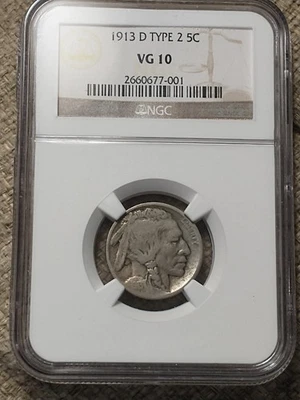 1913-D Type 2 Semi-Key Buffalo Nickel, NGC VG 10, Scarce This Nice - Image 1 of 3