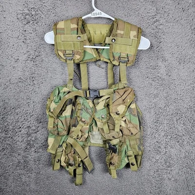 US Military Tactical Load Bearing Vest Woodland Camo MOLLE Vest - Image 1 of 4