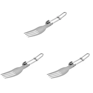 3 Pieces Folding Fork Camping Cutlery Titanium Cookware Durable Picnic Utensil - Picture 1 of 12