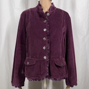 J. Jill Damen große lila Cord Knopfleiste Rüschenbesatz Jacke Mantel - Bild 1 von 8