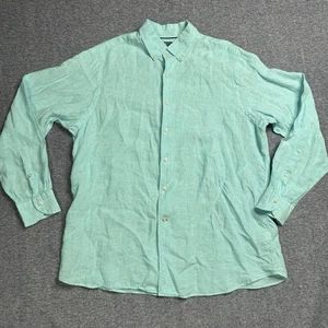 Camicia uomo Daniel Cremieux blu turchese lino manica lunga XL - Foto 1 di 7
