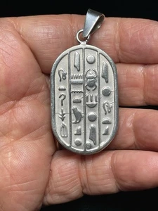 925  Sterling Silver Raised Scarab hieroglyphic Cartouche Pendant Hand made - Picture 1 of 13