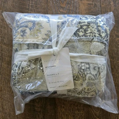 Juego de 2 fundas de almohada Pottery Barn Delaney ESTÁNDAR azul retazos acolchados NUEVO Foto 1 de 4