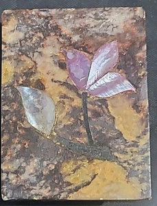 Vintage Small Stone Carved Keepsake Box with Mosaic Floral Abalone Inlay - Picture 1 of 6