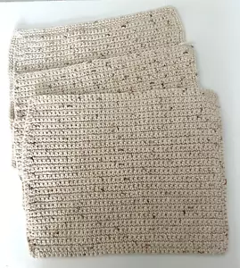 3 Vintage Handmade Country Crochet Mats Oatmeal Colored 12" x 14" - Picture 1 of 3
