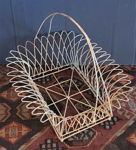 Vintage Shabby French Country White Metal Wire Garden Planter Flower Basket Cover