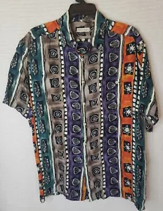 BURMA BIBAS 100% Silk SS Shirt Multi Color Abstract Geometric Striped Mens Sz M - Picture 1 of 9