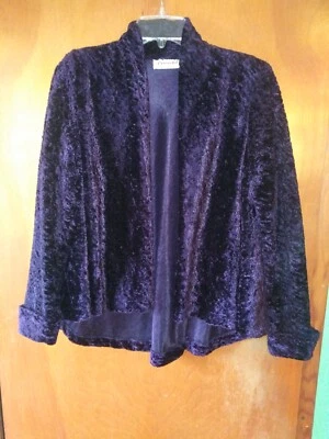 Cárdigan Vintage Años 90 Púrpura Terciopelo Aplastado Alto Bajo Talla Mediana Foto 1 de 4