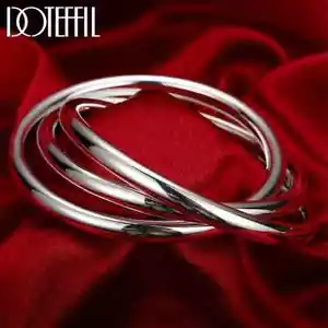 DOTEFFIL Bracciale Argento Sterling 925 Banglie Donna Tre Linee Gioielli Lisci - Foto 1 di 5