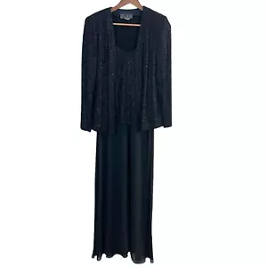 Conjunto de 10 chaqueta de vestir Alex Evenings para mujer vestido largo negro plateado gasa brillante - Imagen 1 de 13