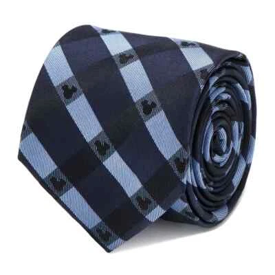 Corbata para hombre Disney Mickey Mouse azul a cuadros - 100 % seda Foto 1 de 4