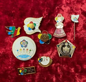 SET vintage rainbow badge pin sign USSR SovietYouth Festival 1985 RARE 9 pcs - Picture 1 of 12