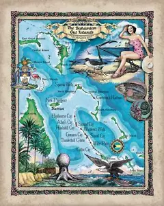 Mapa de Bahamas, Bahamas, regalo de Bahamas, decoración tropical, regalo de viaje, boda personalizada - Imagen 1 de 1