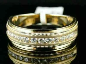 3Ct Round Cut Lab Created Diamond Men's Wedding Band Ring 14k Yellow Gold Plated - Picture 1 of 8