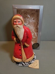 Ino Schaller Paper Mache Traditional Red Santa W/Grn Sack 7.5”Tall Signed & Tag - Picture 1 of 16