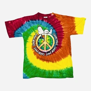 Vintage Snoopy Peanuts Rainbow Tie Dye Cedar Point T-Shirt Size Medium - Picture 1 of 7