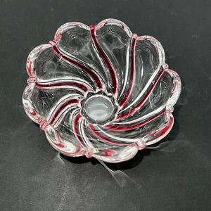 Vintage Mikasa Peppermint Red Swirl Candy Dish Scalloped Edges - Picture 1 of 4