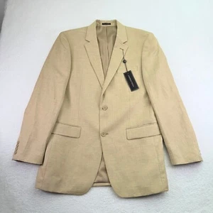 Andrew Fezza Blazer Mens 42L Long Beige Herringbone Linen Blend Sport Coat - Picture 1 of 12