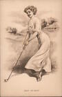 Woman,Golf At Golf-A Woman Playing Golf Antique Postcard Vintage Post Card