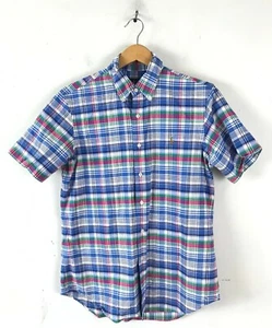 RALPH LAUREN Mens Medium Blue Pink & Green Plaid Short Sleeve Shirt - Picture 1 of 4