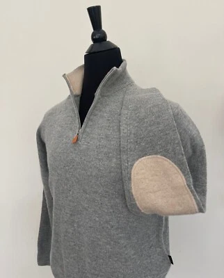 New Unisex Hugo Boss Sweater Gray Wool 1/4 Zip Pullover Loose Fit S Size - Image 1 of 4