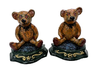 MCM Cast Iron Grumpy Teddy Bear Door Stops (Set of 2) - Picture 1 of 7