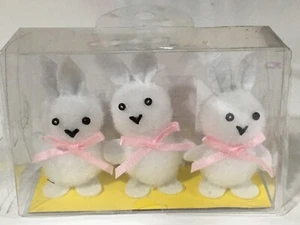 NEW MINI WHITE CHENILLE BUNNIES 2.5" CRAFTS DOLLHOUSE EASTER X 3 - Picture 1 of 1