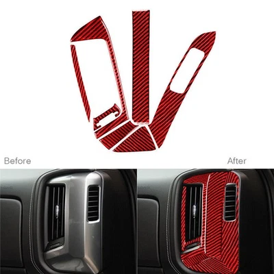 Tapicería de ventilación de aire del lado del pasajero de fibra de carbono roja para Chevrolet Silverado 1500 14~18 Foto 1 de 4