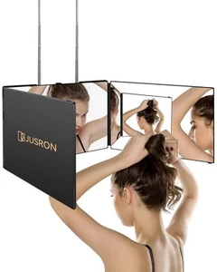 Specchio Autotaglio Capelli 360 Angolo di Visione, Vetro HD Trasparente Antiappannamento (Nero con... - Foto 1 di 8