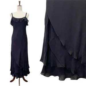 Ralph Lauren LRL Black Silk Ruffle Hem Maxi Dress Size Large Sleeveless Formal - Picture 1 of 13