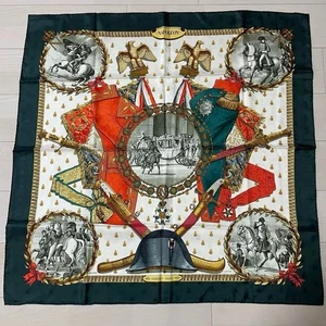 Hermes Silk Scarf Carre 90 NAPOLEON Black Used from Japan - Picture 1 of 11