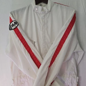 Vintage Wrangler Auto Racing White Red Stripped Jumpsuit Large Short 42-44 Read! - Picture 1 of 13