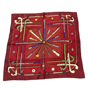 HERMES Carre 45 CANNES & POMMEAUX Scarf Red Multicolor Silk No Box Tags Rare 09K - Picture 1 of 4