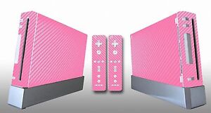 Pink Carbon Fiber Skin Sticker Cover For Nintendo Wii Console and 2 Remotes