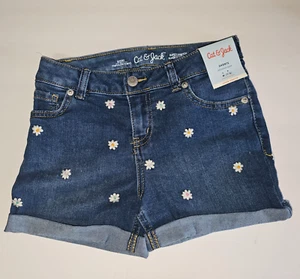 Cat & Jack Girls Embroidered Daisy Jean Shorts MEDIUM (7/8) Stretch Dark Blue - Picture 1 of 3