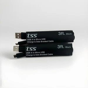 Lot of 2 3 Feet - 1 Meter Micro USB Braided Cable Charging/Data Cable TSS Black - Picture 1 of 1