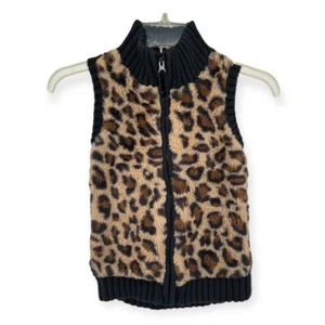 Rachel Zoe Girl’s Leopard Print Faux Fur Full Zip Sleeveless Vest Medium 7/8 - Picture 1 of 8