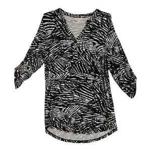 Capture Womens Tunic Top Size 14 Black White Animal Print 3/4 Sleeve Hi Lo Hem - Picture 1 of 9