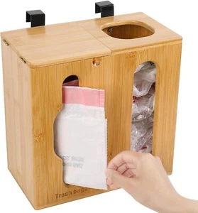 Elegant Bamboo 2-in-1 Trash Bag Dispenser & Grocery Bag Holder - Wall-Mounted - Picture 1 of 10
