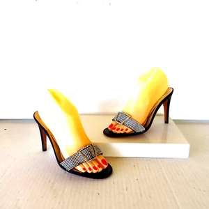 Todd Oldham Jeweled Slip On High Heel Sandals Mules Pumps Slides Shoes 38 US 7 - Picture 1 of 13