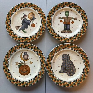 Vintage 1998 & 2001 Sakura Debbie Mumm Halloween Plates Set of 4 Whimsical Fun - Picture 1 of 4